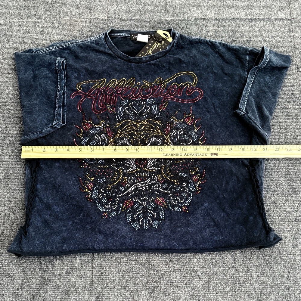 Affliction Black Label Women's Live Fast Rhinestones Distressed Tiger Tee XL NEW - Picture 10 of 12